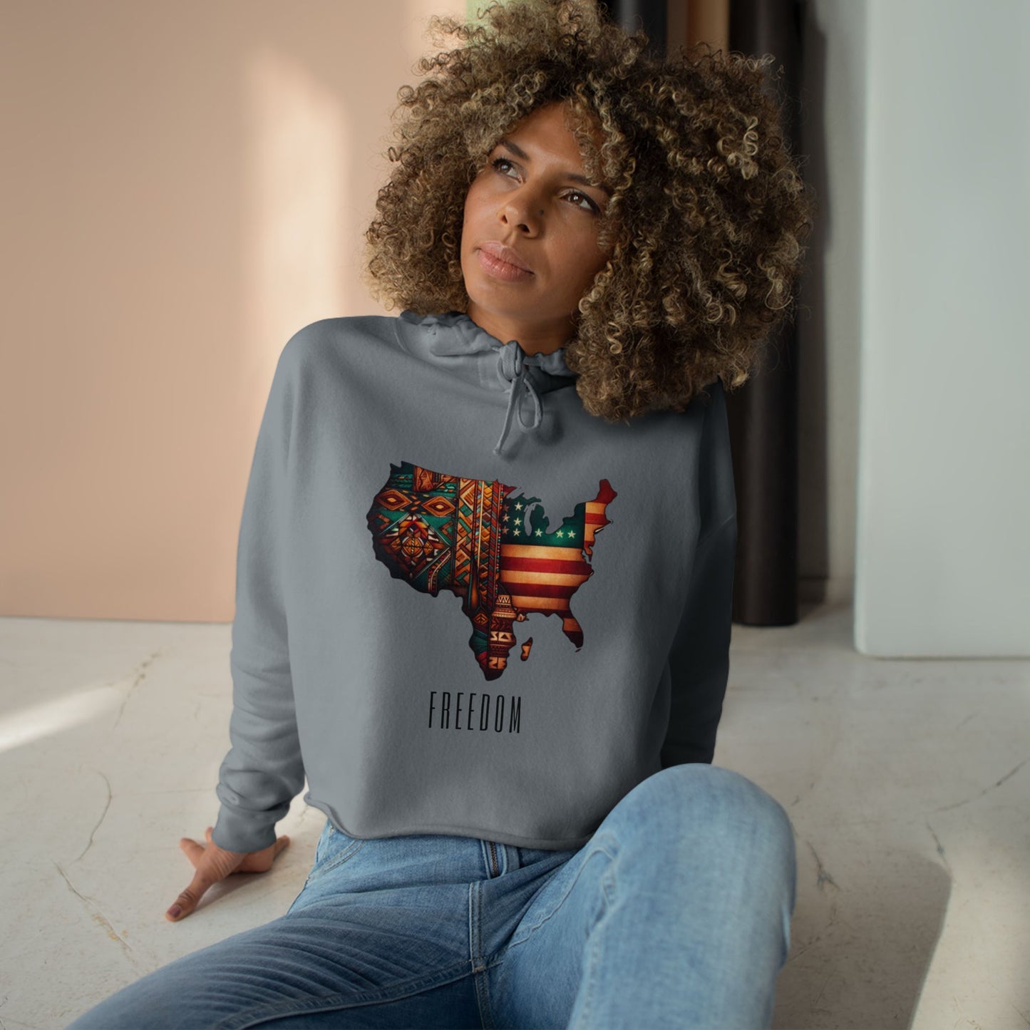 Freedom Crop Hoodie - Retro Design, Stylish Streetwear, Perfect for Casual Outfits, Gifts for Her.