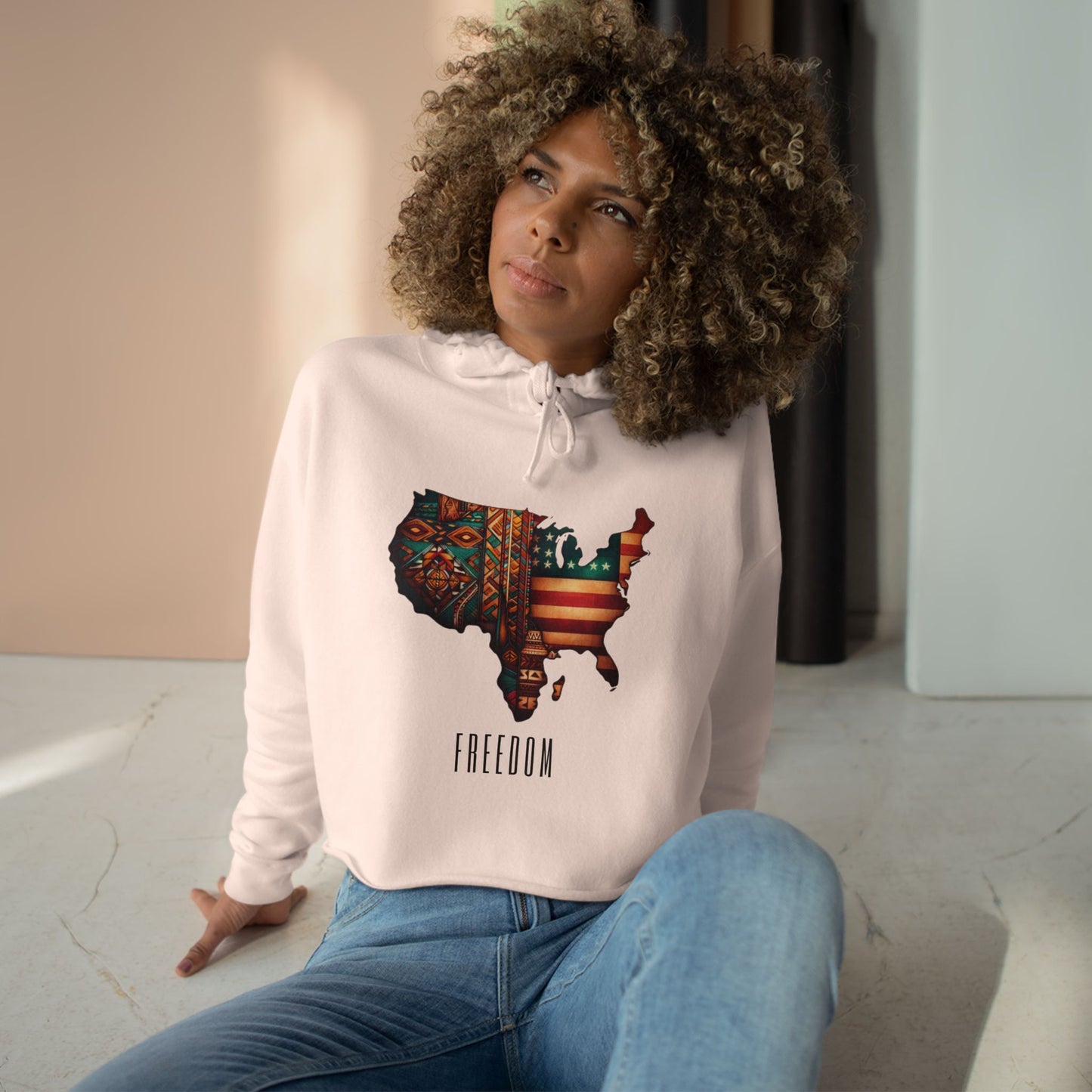 Freedom Crop Hoodie - Retro Design, Stylish Streetwear, Perfect for Casual Outfits, Gifts for Her.