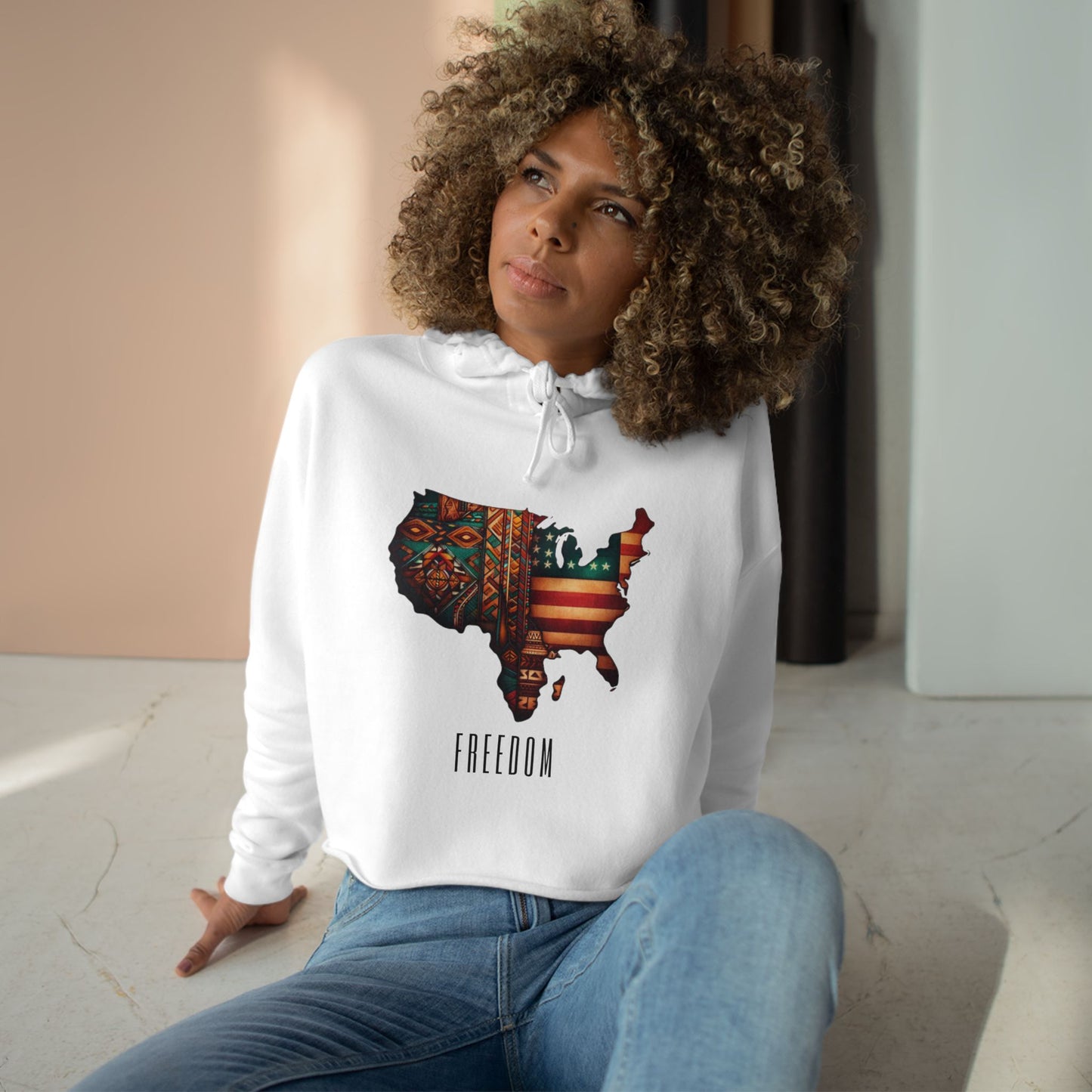 Freedom Crop Hoodie - Retro Design, Stylish Streetwear, Perfect for Casual Outfits, Gifts for Her.